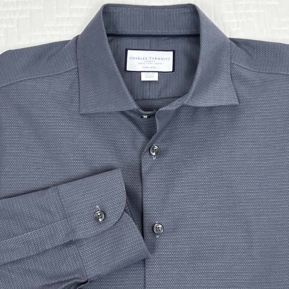 Charles Tyrwhitt Dress Shirt Men's 16.5 / 42 Micro Classic Fit Non-Iron Cotton *